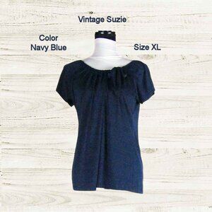 Vintage suzie size XL womens top navy blue short sleeves